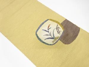 手織り紬　抽象草花模様織り出し名古屋帯